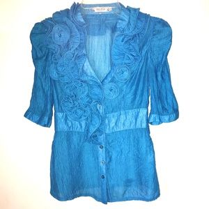 Coalition Ruffled Turquoise Top Size:Small